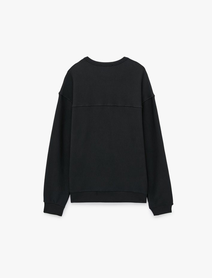  Üç İplik Pamuklu Uzun Kollu Bisiklet Yaka Oversize Baskılı Sweatshirt
