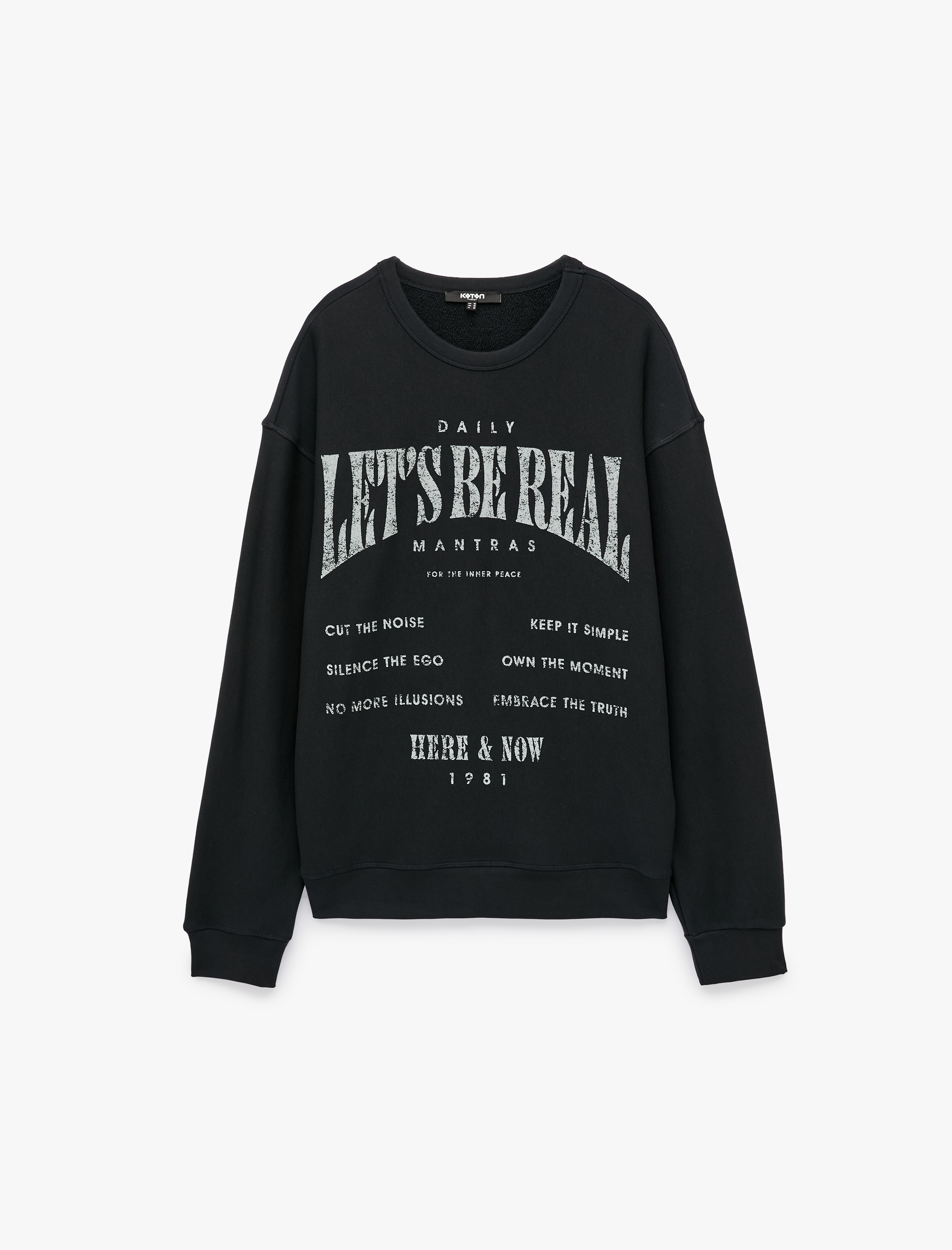   Üç İplik Pamuklu Uzun Kollu Bisiklet Yaka Oversize Baskılı Sweatshirt