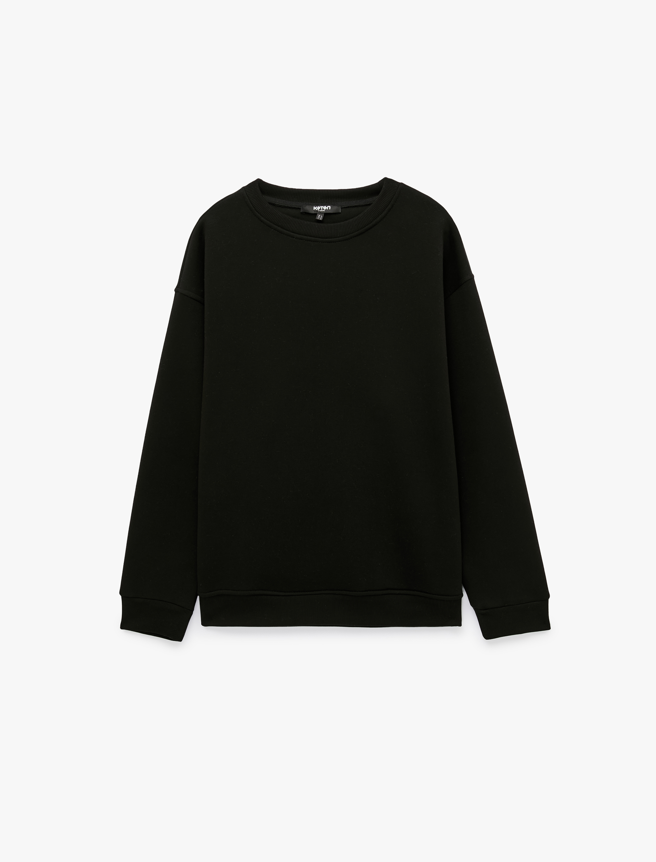 Koton Pamuklu Üç İplik Şardonlu Uzun Kollu Oversize Bisiklet Yaka Sweatshirt