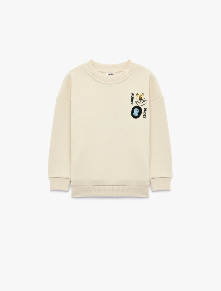 Erkek Bebek Hayvan Detaylı Arkası Baskılı Şardonlu Bisiklet Yaka Uzun Kollu Sweatshirt