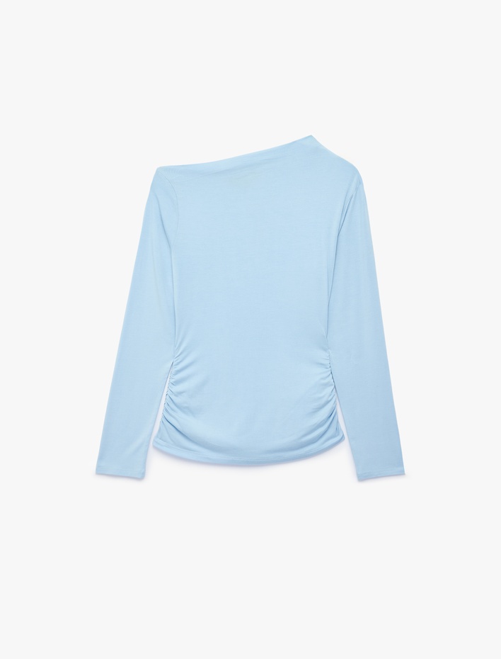  Slim Fit Viskon Uzun Kollu Asimetrik Yaka Tişört