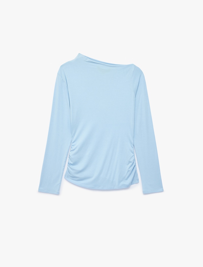  Slim Fit Viskon Uzun Kollu Asimetrik Yaka Tişört