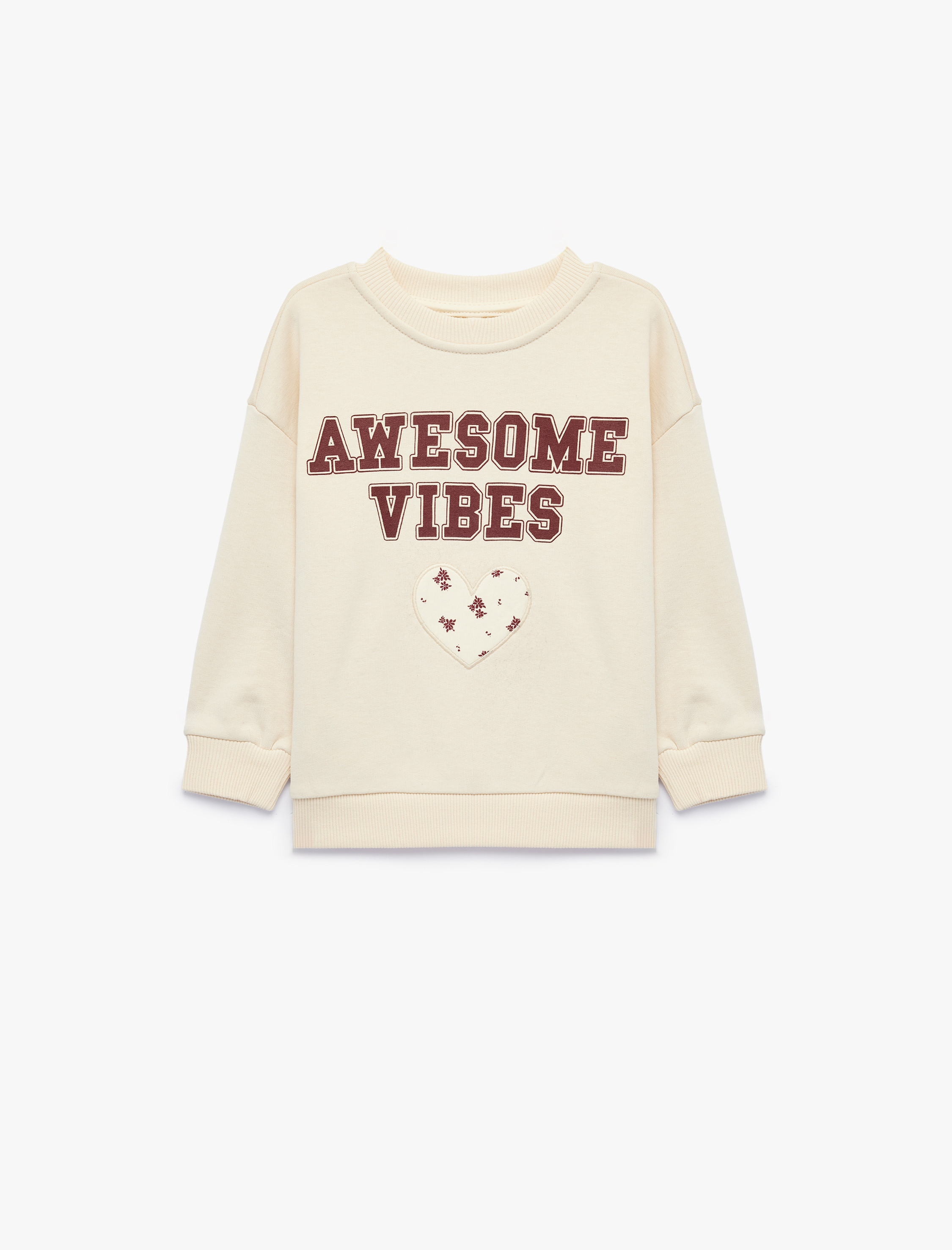  Kız Bebek Bisiklet Yaka Uzun Kollu Kalp Baskılı Sweatshirt