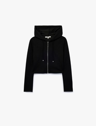 Slim Fit Uzun Kollu Kapüşonlu Fermuarlı Modal Boxy Sweatshirt
