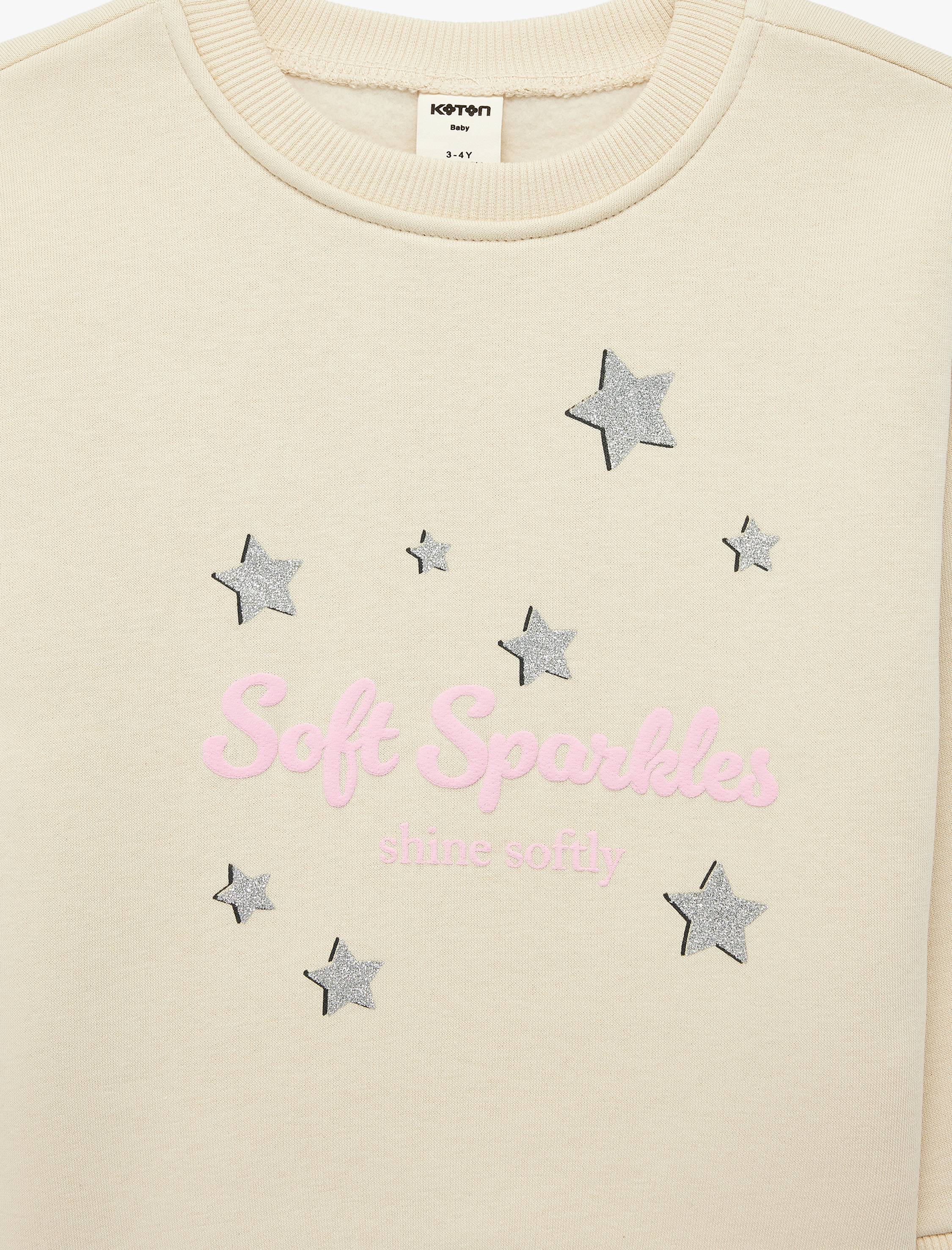  Kız Bebek Yıldız Baskılı Bisiklet Yaka Uzun Kollu Şardonlu Sweatshirt