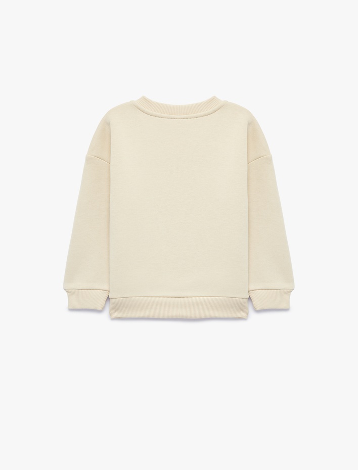 Kız Bebek Yıldız Baskılı Bisiklet Yaka Uzun Kollu Şardonlu Sweatshirt