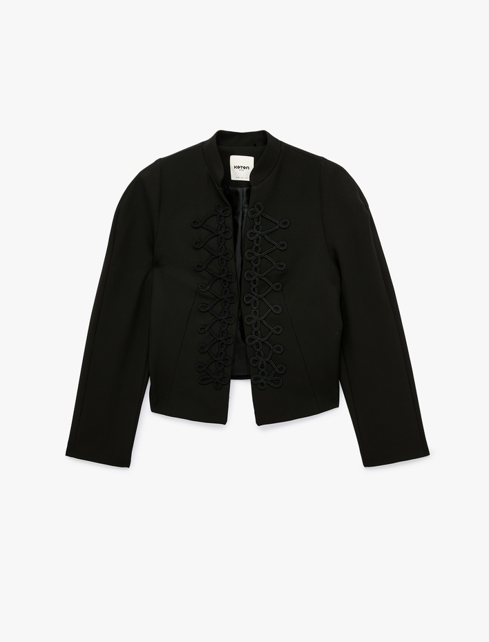  Süslü İşlemeli Mandarin Yaka Uzun Kollu Blazer Ceket