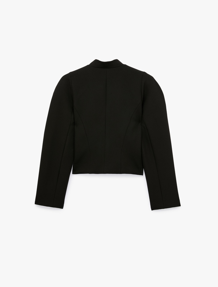  Süslü İşlemeli Mandarin Yaka Uzun Kollu Blazer Ceket