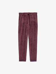 Rahat Kalıp Beli Bağcıklı Kadife Pijama Altı