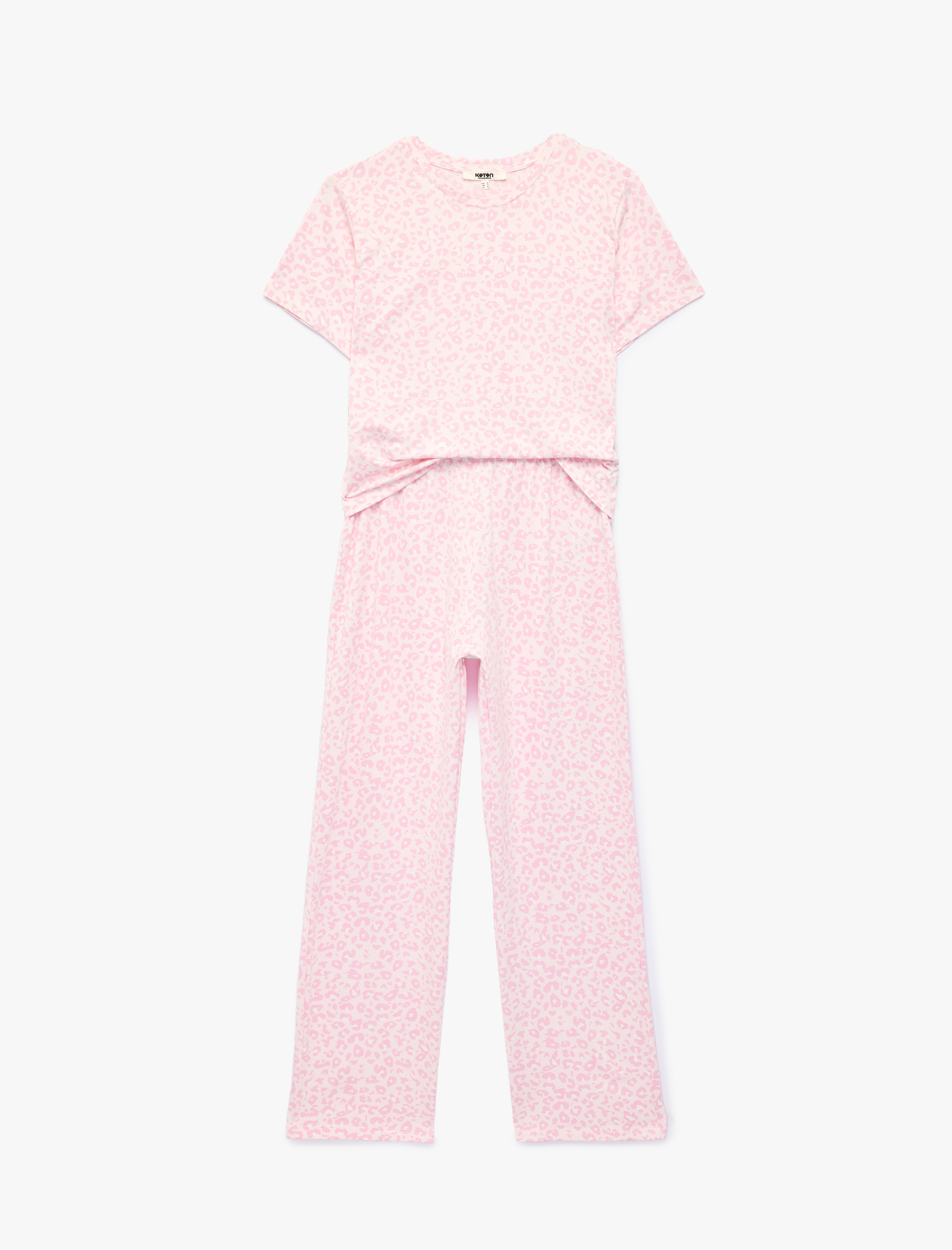 Koton Rahat Kesim Leopar Desenli Bisiklet Yaka Kısa Kollu Pijama Takımı