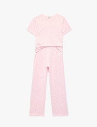 Rahat Kesim Leopar Desenli Bisiklet Yaka Kısa Kollu Pijama Takımı