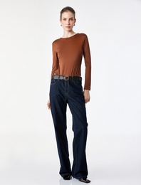 Bisiklet Yaka Uzun Kollu Bodysuit