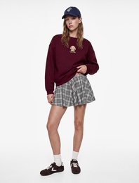 Şardonlu Tavşan Nakışlı Bisiklet Yaka Uzun Kollu Oversize Sweatshirt