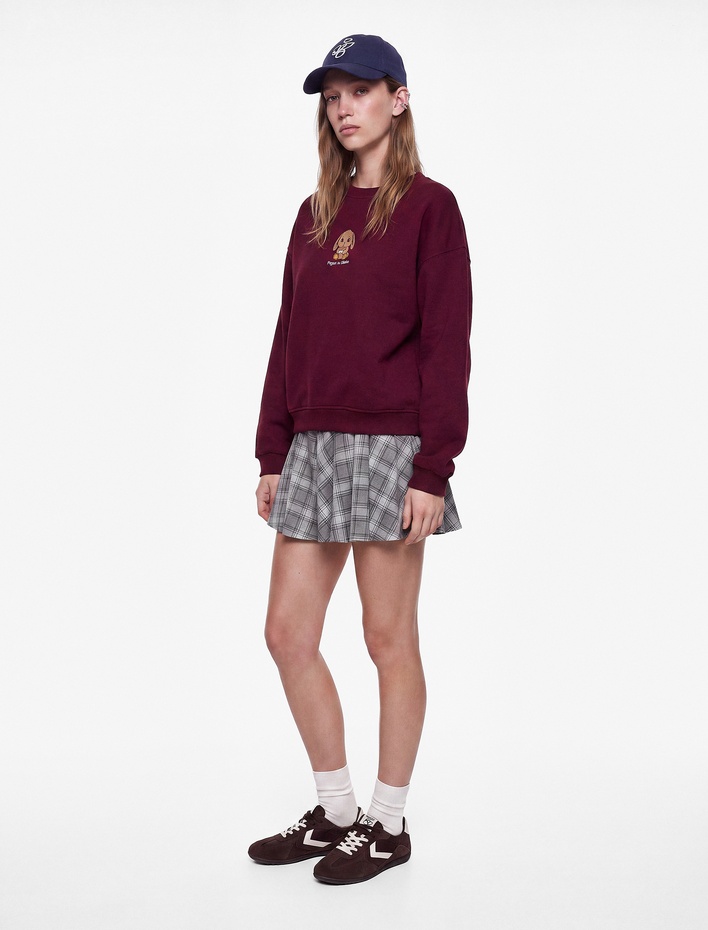  Şardonlu Tavşan Nakışlı Bisiklet Yaka Uzun Kollu Oversize Sweatshirt