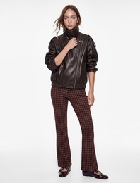 Slim Fit Düğmeli Normal Bel Cepli İspanyol Paça Ekoseli Pantolon