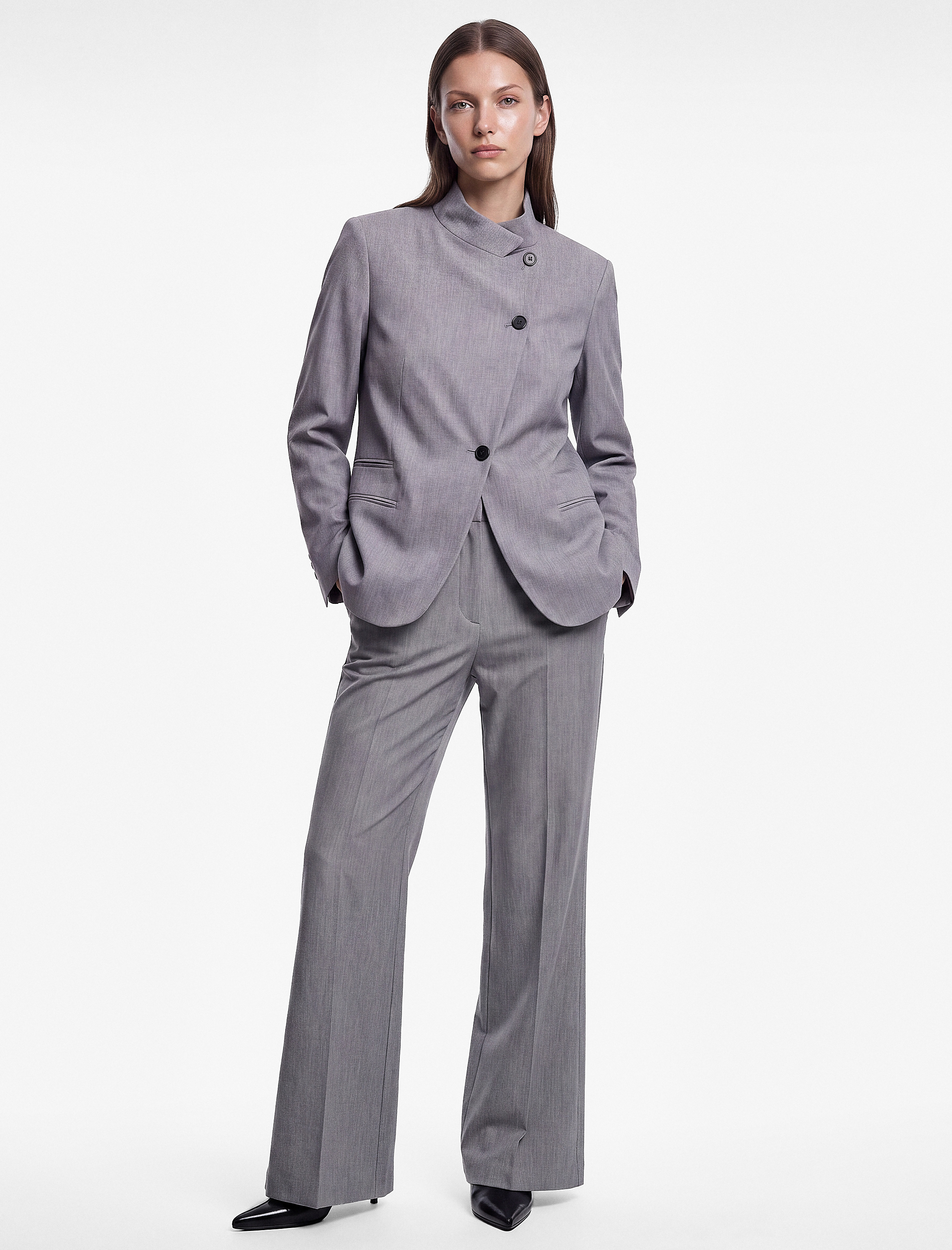 Koton Cepli Regular Fit Uzun Kollu Düğme Detaylı Dik Yaka Kruvaze Blazer Ceket