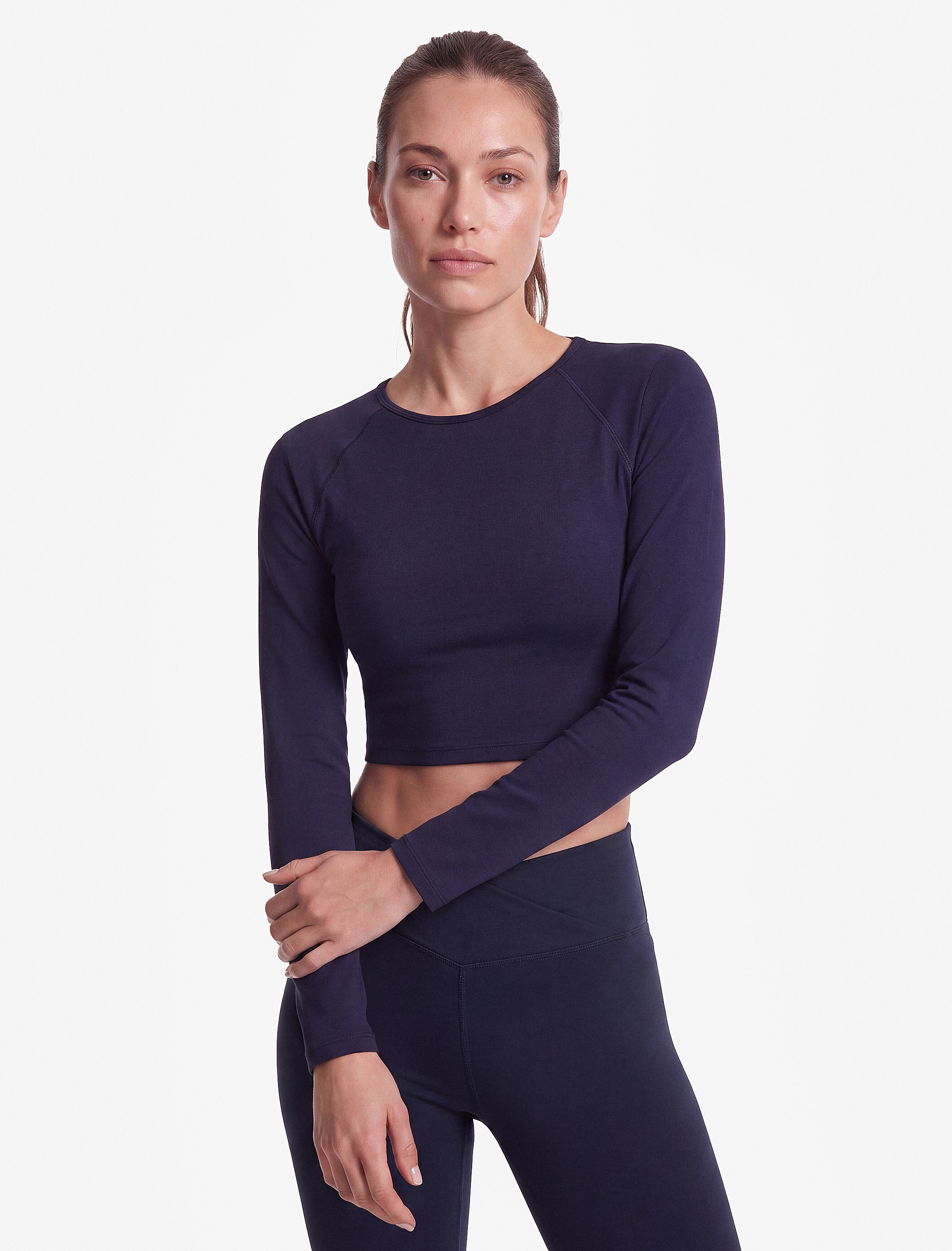 Koton Slim Fit Uzun Kollu Bisiklet Yaka Crop Spor Tişört görsel 3
