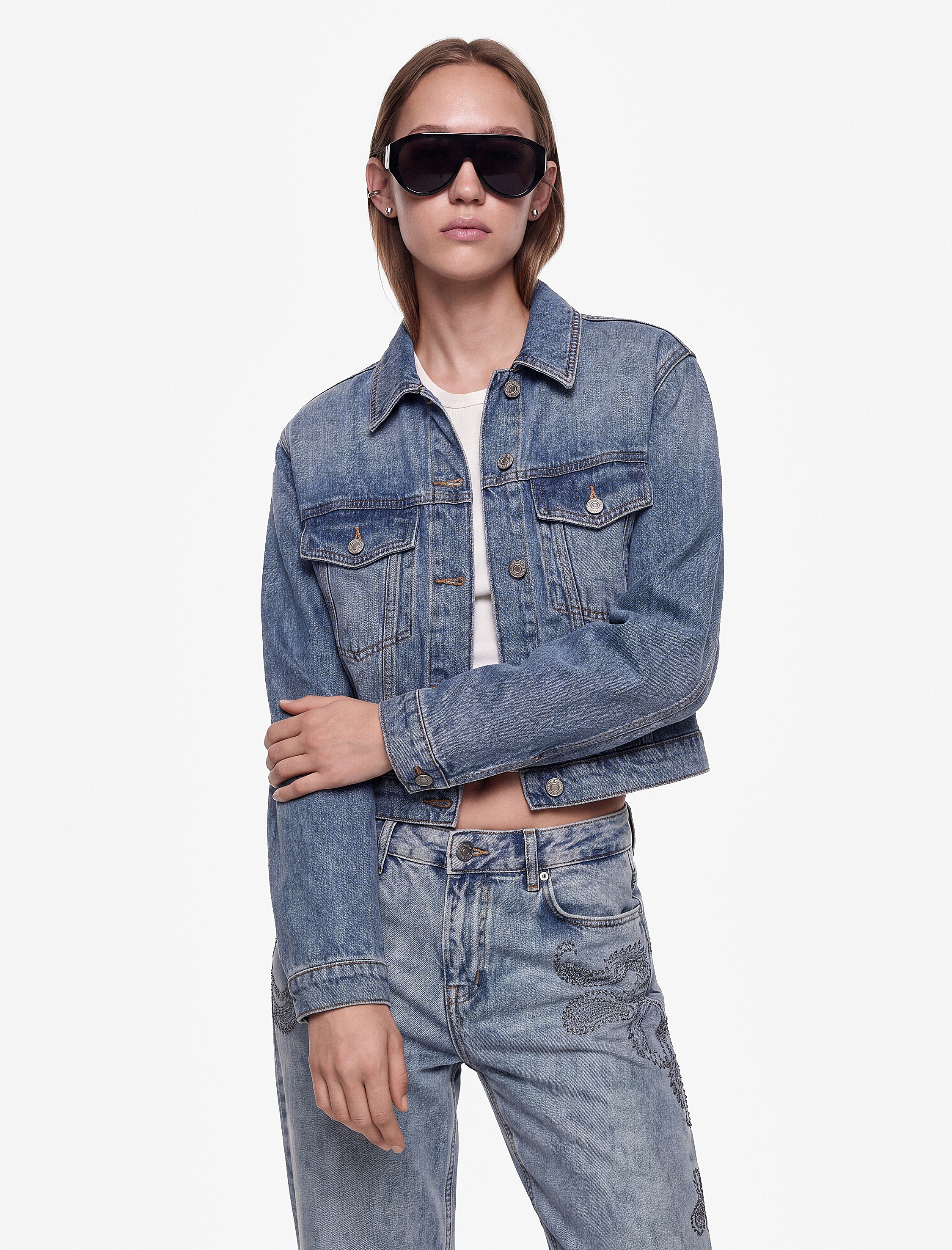 Koton Taş Detaylı Düğmeli Yıkamalı Pamuklu Cepli Normal Bel Baggy Denim Pantolon - Baggy Jeans görsel 3