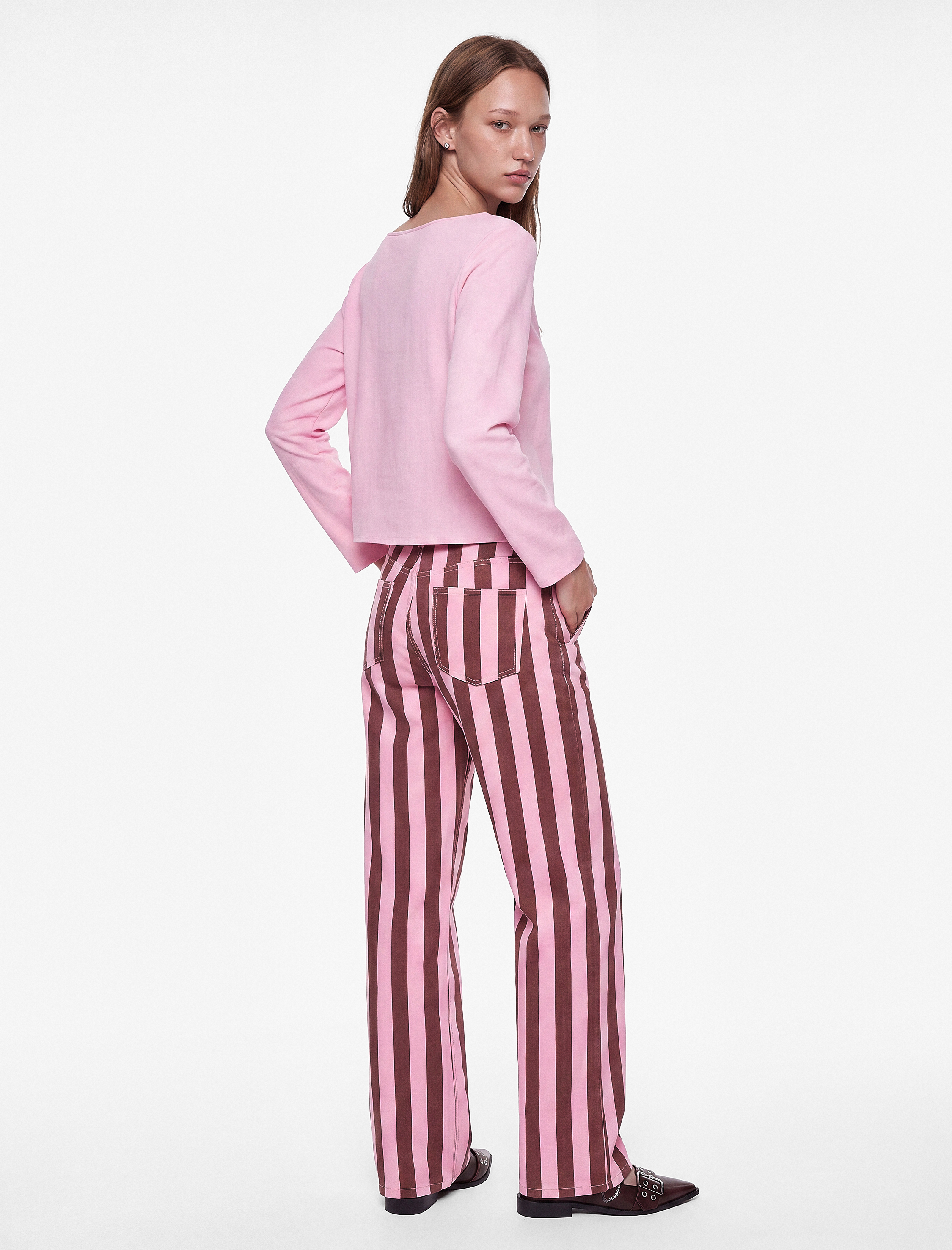 Koton Pamuklu Regular Fit Normal Bel Cepli Düz Paça Gabardin Kumaş Çizgili Pantolon görsel 2