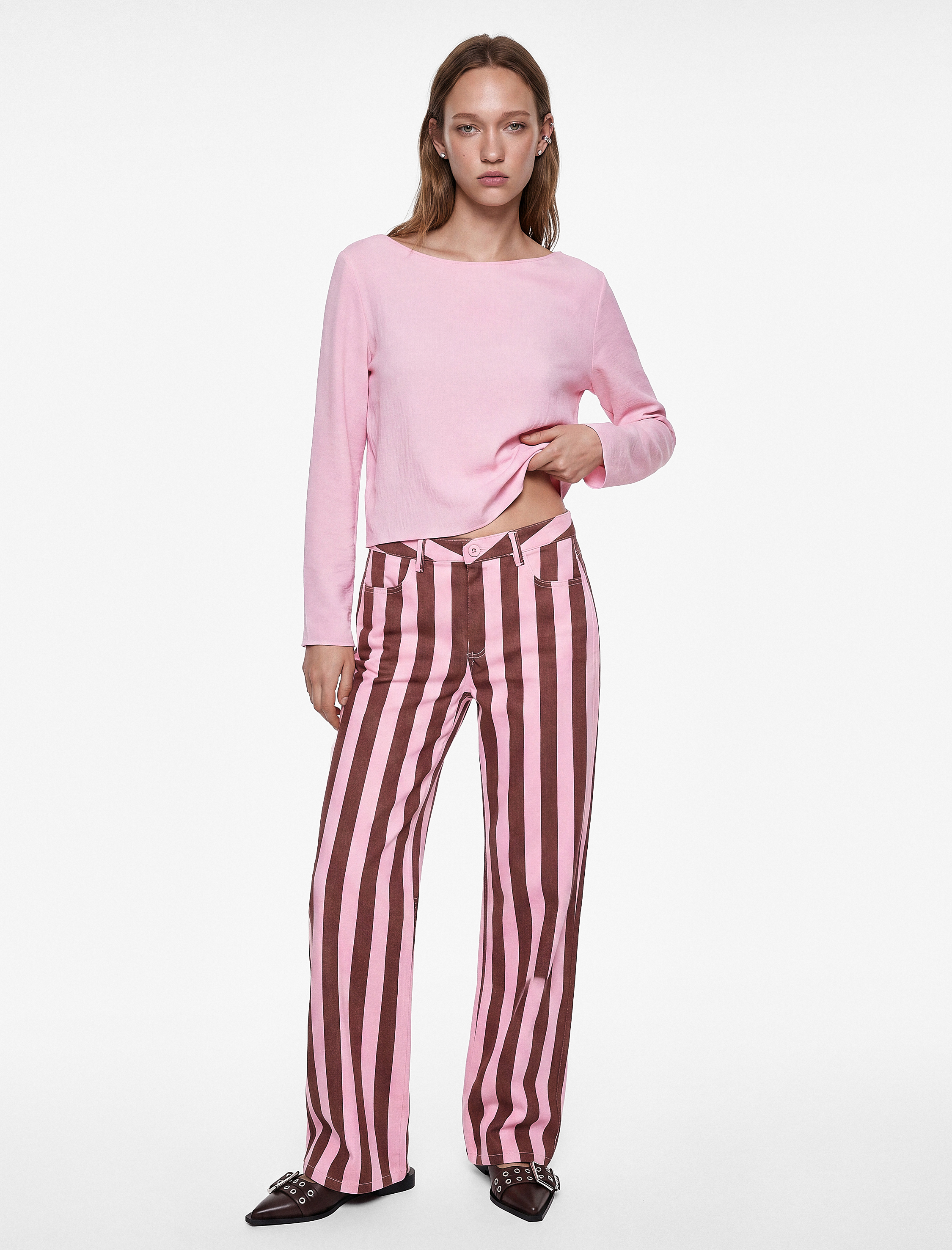 Koton Pamuklu Regular Fit Normal Bel Cepli Düz Paça Gabardin Kumaş Çizgili Pantolon