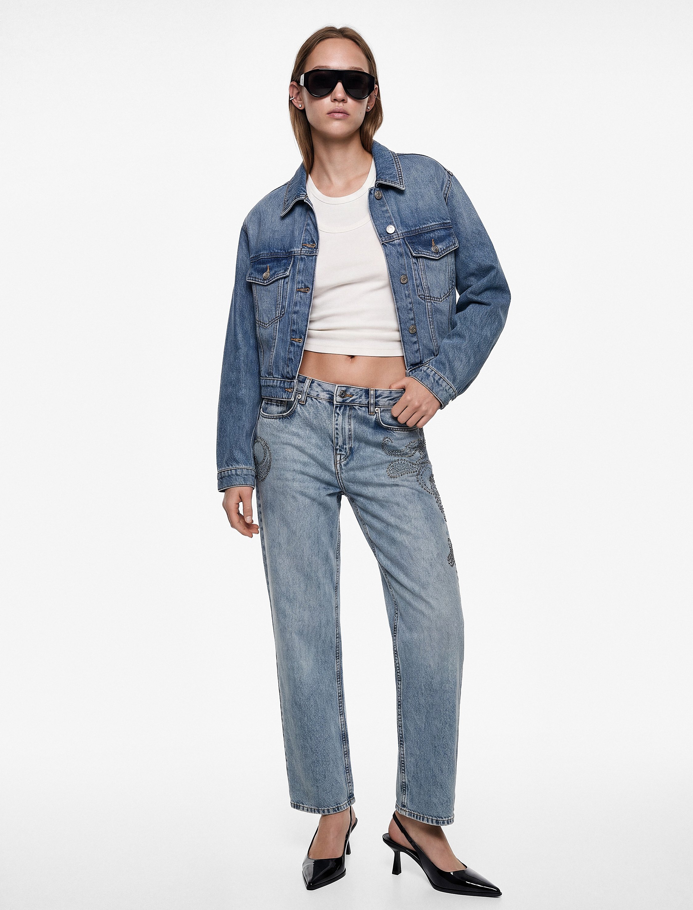 Koton Taş Detaylı Düğmeli Yıkamalı Pamuklu Cepli Normal Bel Baggy Denim Pantolon - Baggy Jeans
