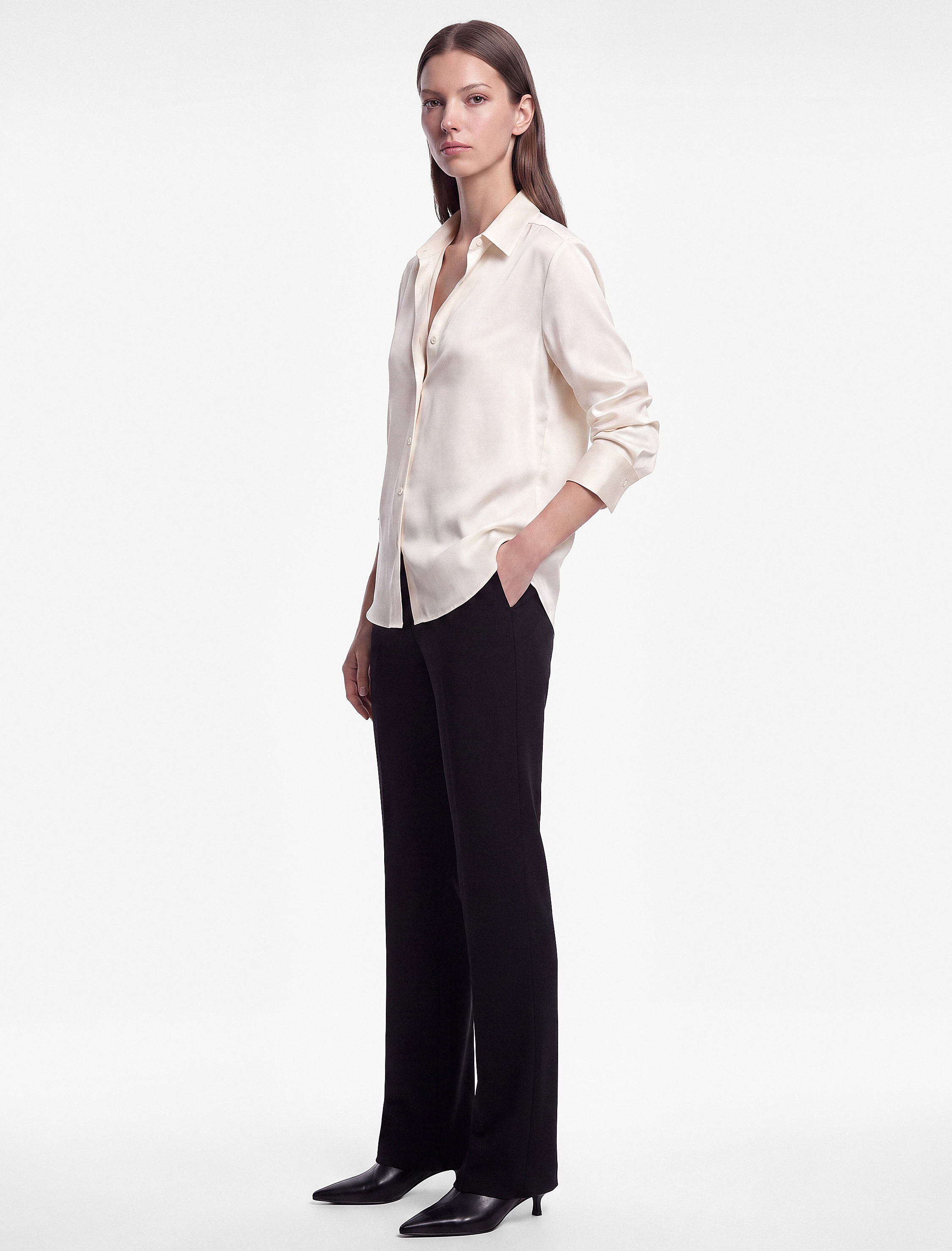 Koton Yüksek Bel Slim Fit Cep Detaylı Düz Paça Kumaş Pantolon görsel 2