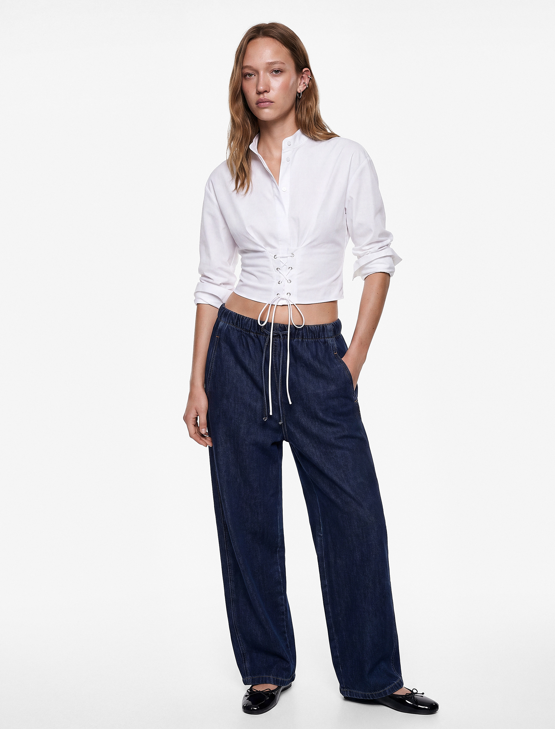 Koton Beli Bağcıklı Cepli Rahat Kalıp Pamuklu Balon Fit Barrel Denim Pantolon