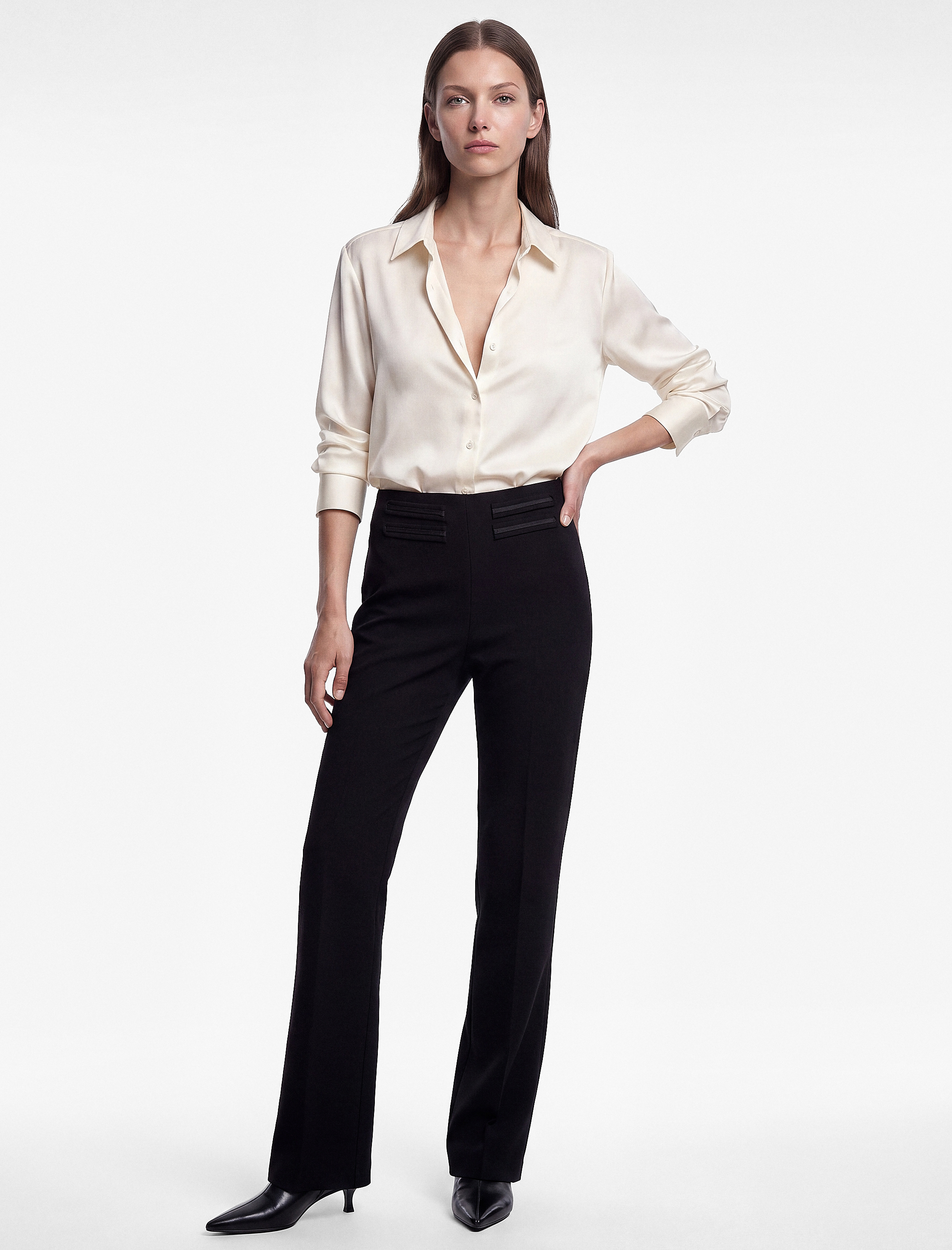 Koton Yüksek Bel Slim Fit Cep Detaylı Düz Paça Kumaş Pantolon