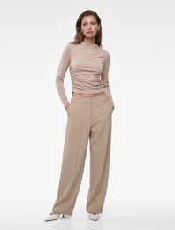 Drapeli Slim Fit Dik Yaka Uzun Kollu Bluz
