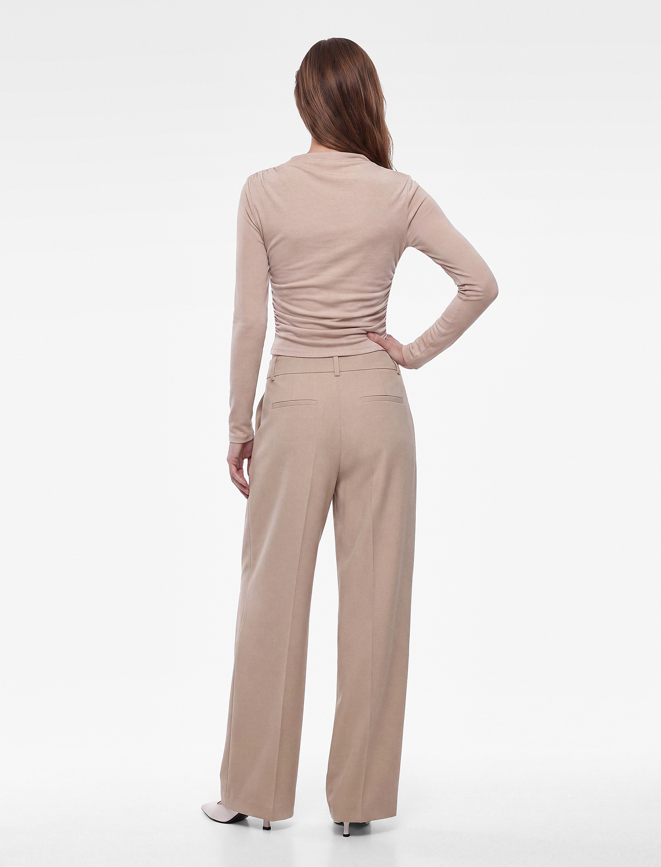   Drapeli Slim Fit Dik Yaka Uzun Kollu Bluz