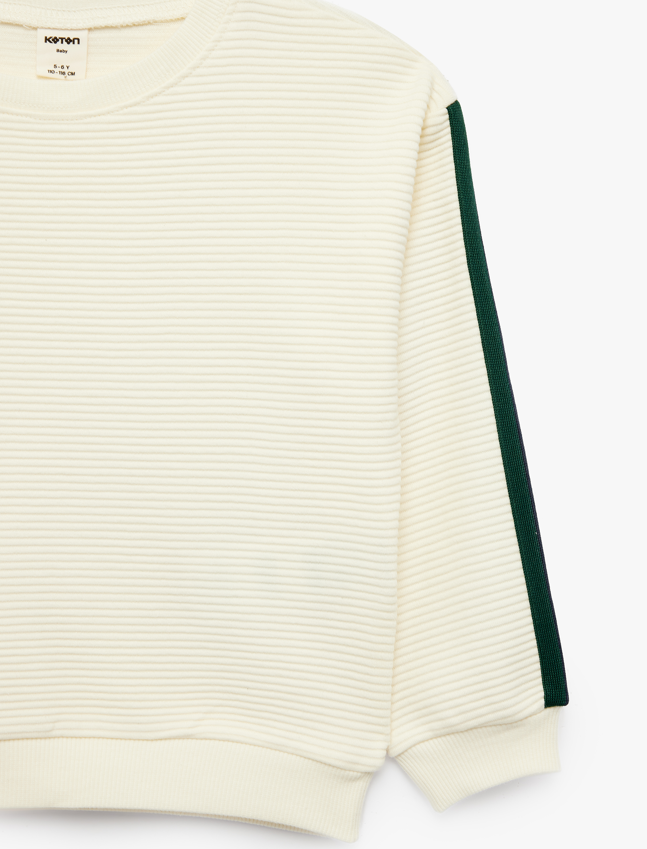  Erkek Bebek Pamuklu Şerit Detaylı Bisiklet Yaka Uzun Kollu Oversize Sweatshirt