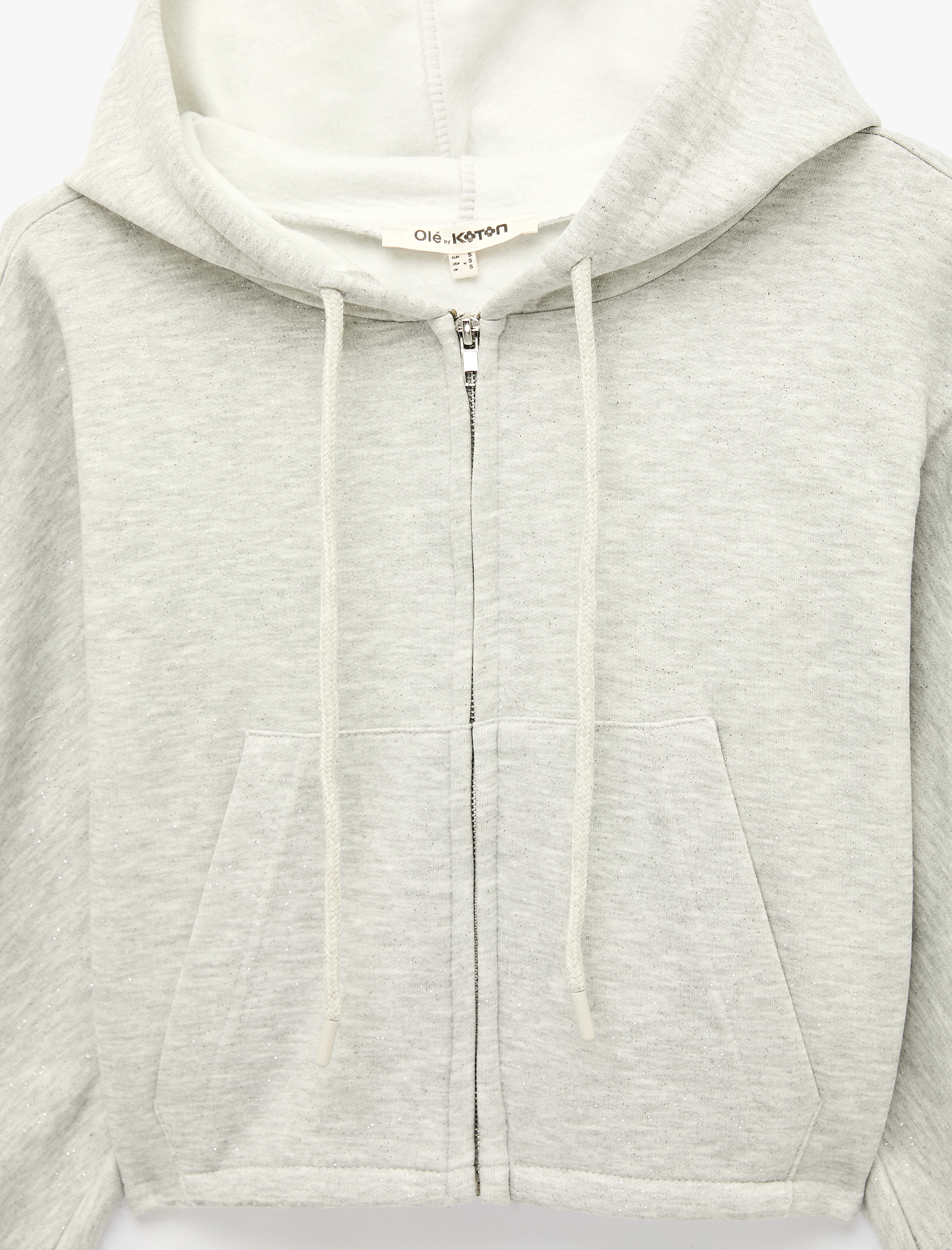   Simli Uzun Kollu Kapüşonlu Şardonlu Arkası Baskılı Crop Sweatshirt
