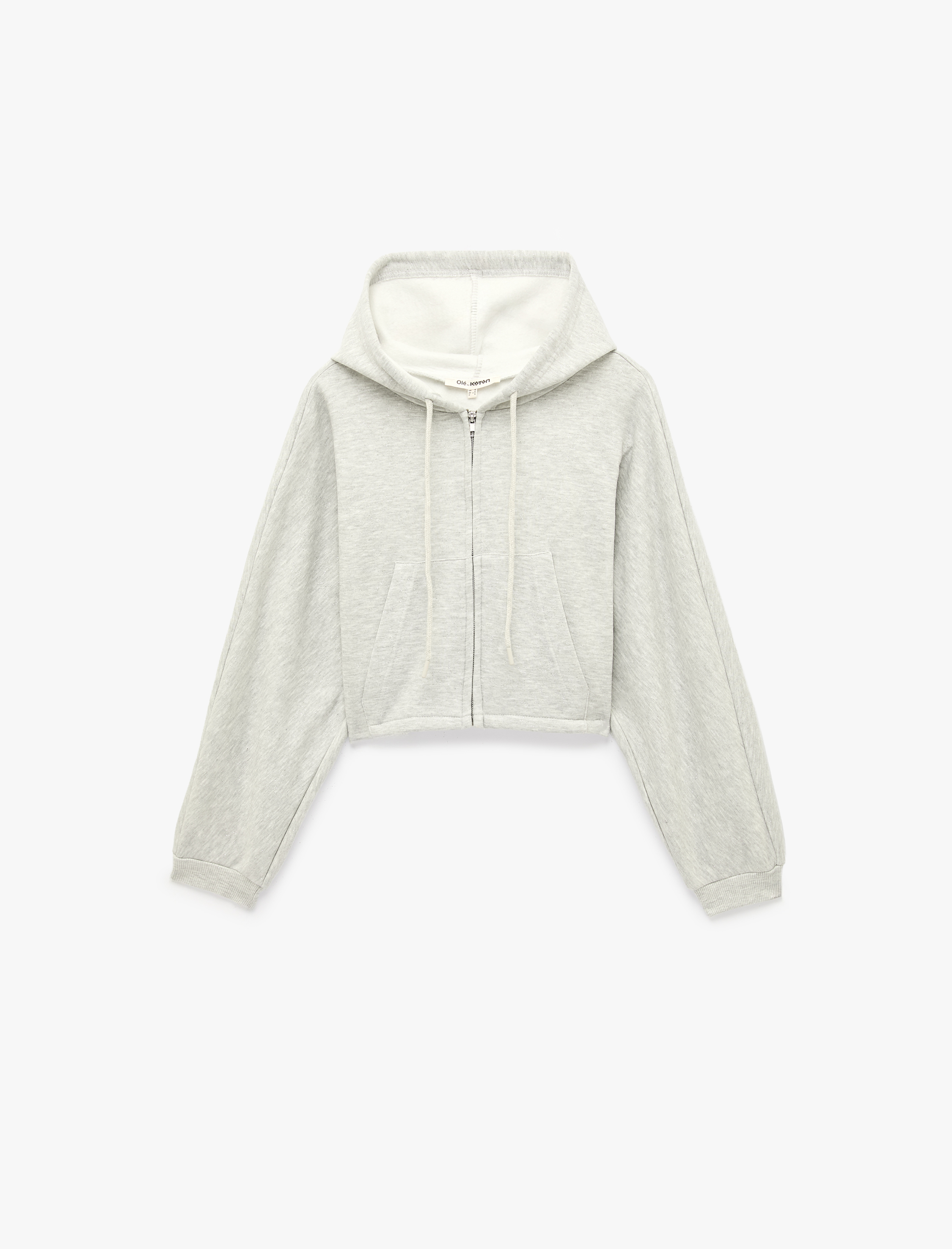   Simli Uzun Kollu Kapüşonlu Şardonlu Arkası Baskılı Crop Sweatshirt