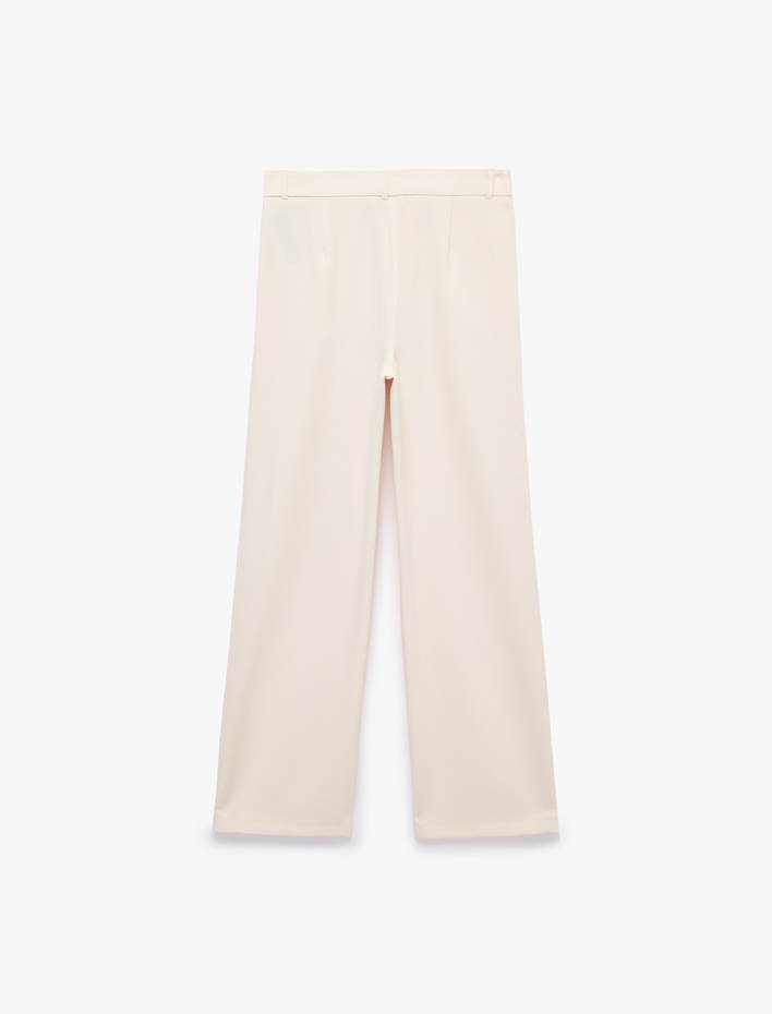  Yüksek Bel Cepli Regular Fit Geniş Paça Kumaş Pantolon