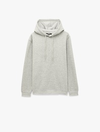 Şardonlu Uzun Kollu Basic Kapşonlu Sweatshirt