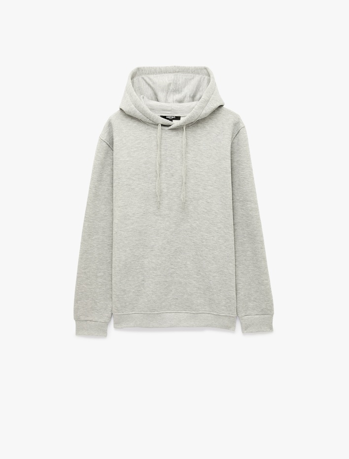  Şardonlu Uzun Kollu Basic Kapşonlu Sweatshirt