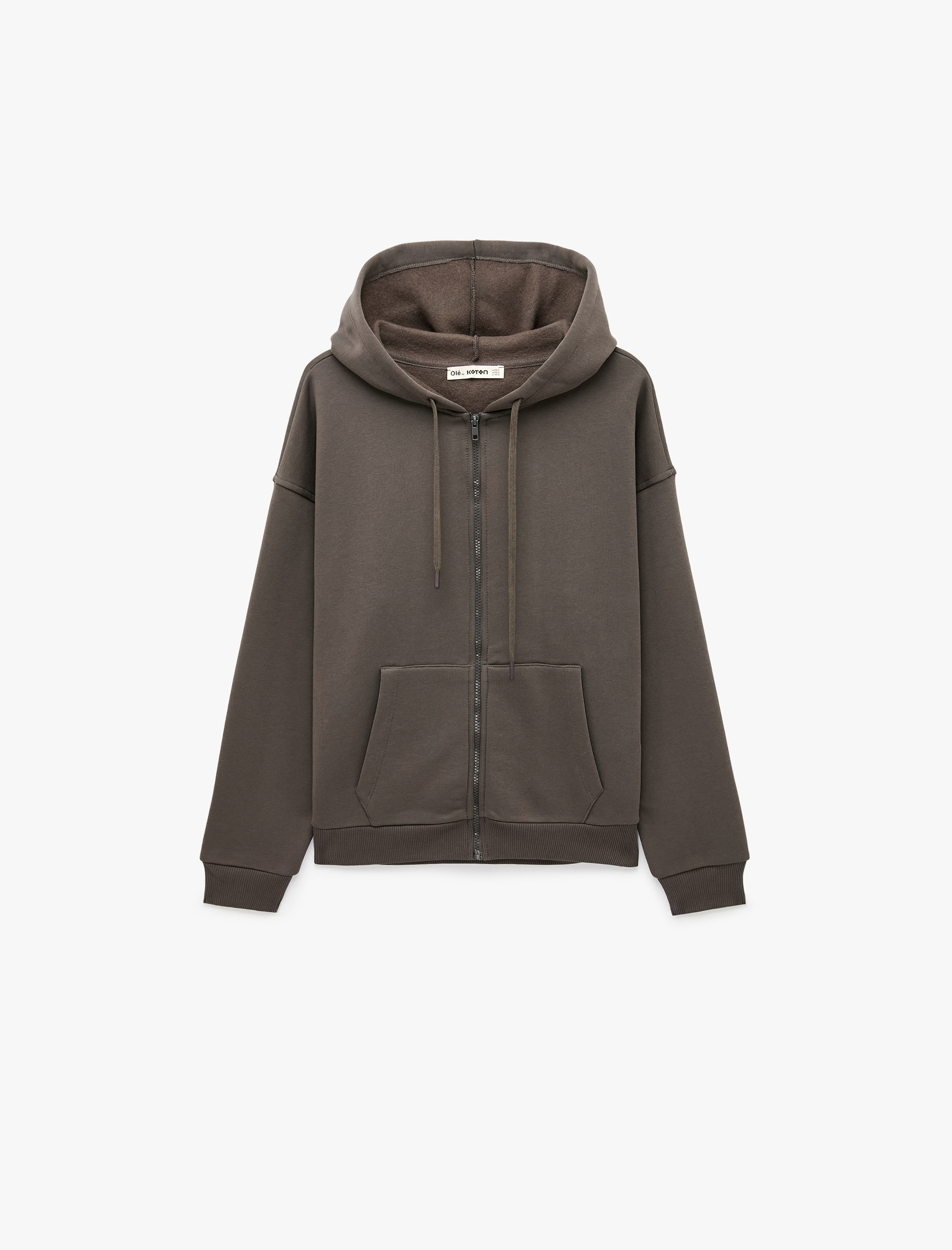   Uzun Kollu Şardonlu Cepli Rahat Kalıp Fermuarlı Kapüşonlu Sweatshirt