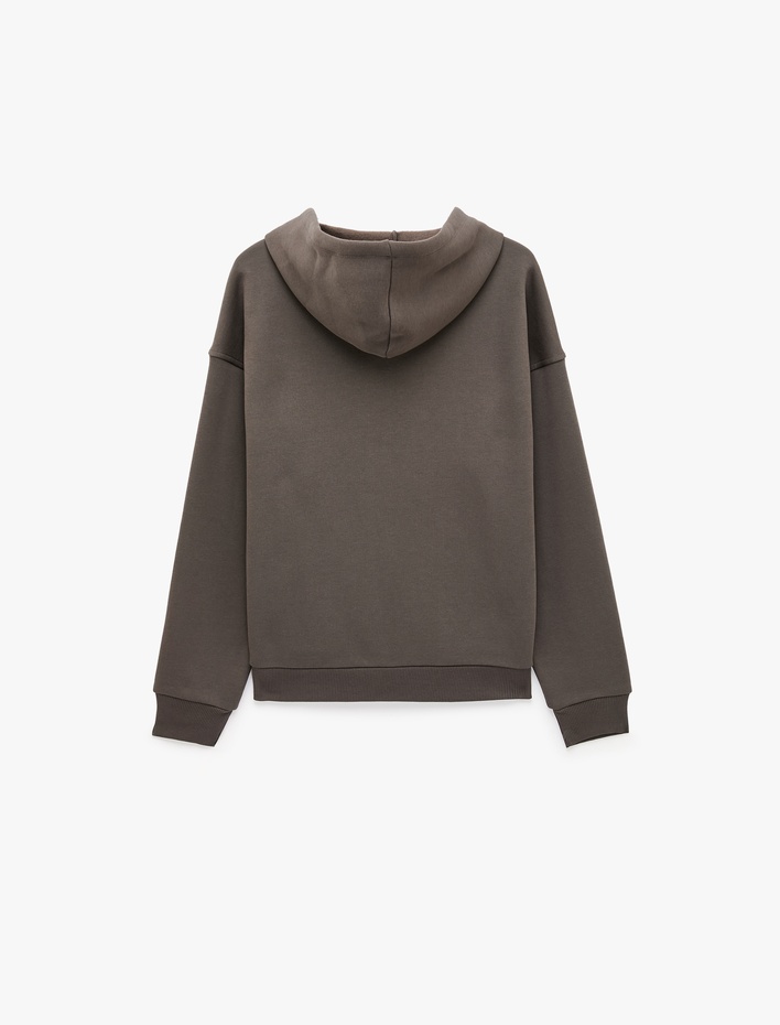  Uzun Kollu Şardonlu Cepli Rahat Kalıp Fermuarlı Kapüşonlu Sweatshirt