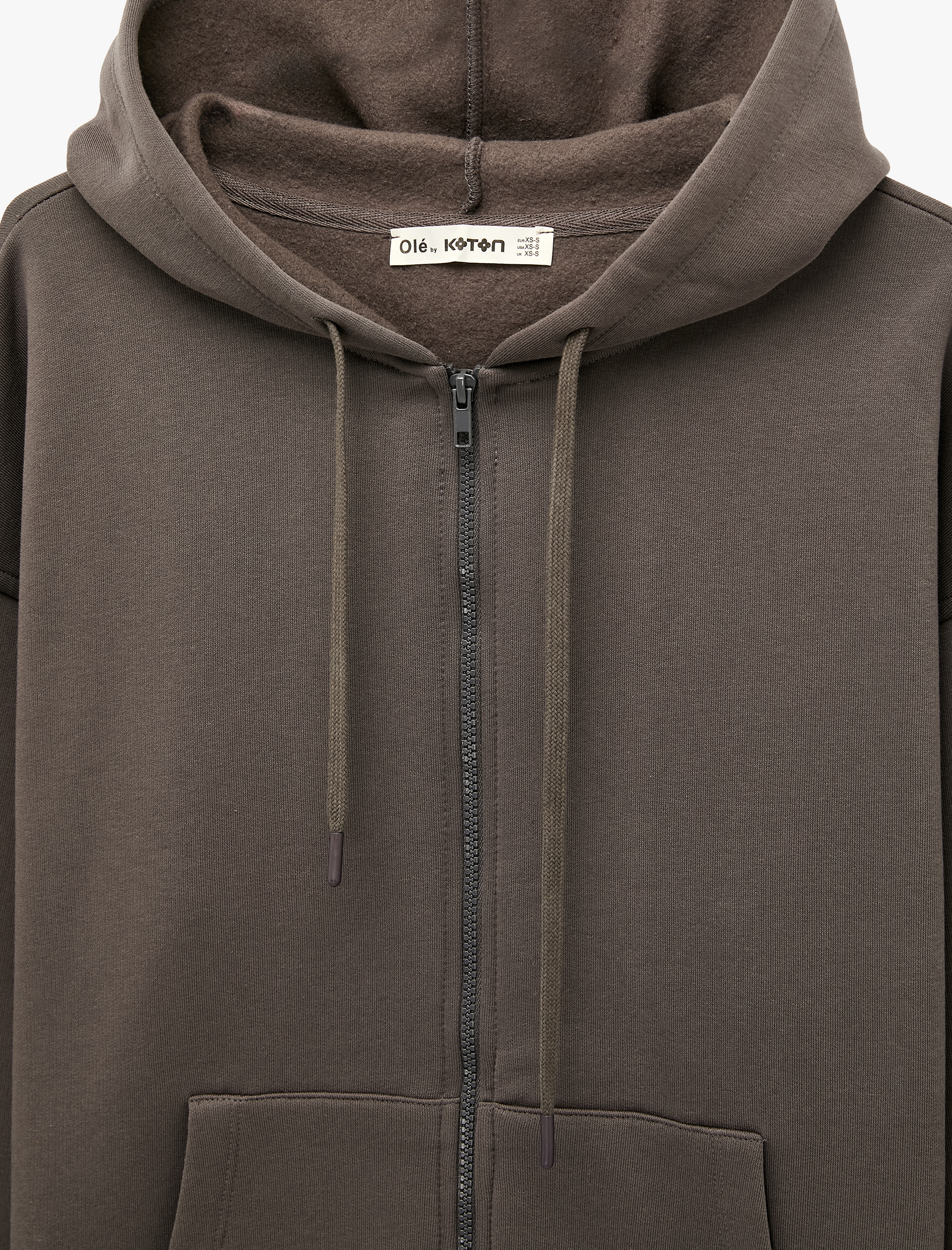   Uzun Kollu Şardonlu Cepli Rahat Kalıp Fermuarlı Kapüşonlu Sweatshirt