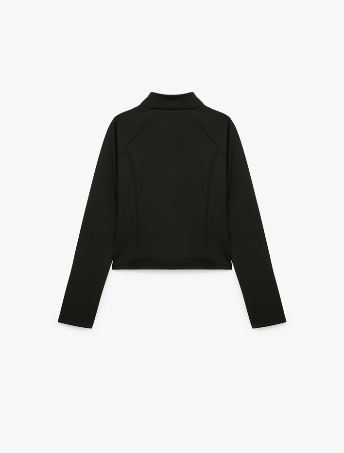  Slim Fit Uzun Reglan Kollu Dikiş Detaylı Fermuarlı Spor Sweatshirt