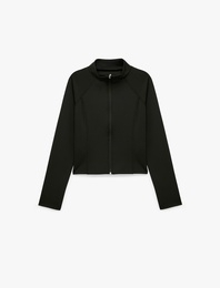 Slim Fit Uzun Reglan Kollu Dikiş Detaylı Fermuarlı Spor Sweatshirt