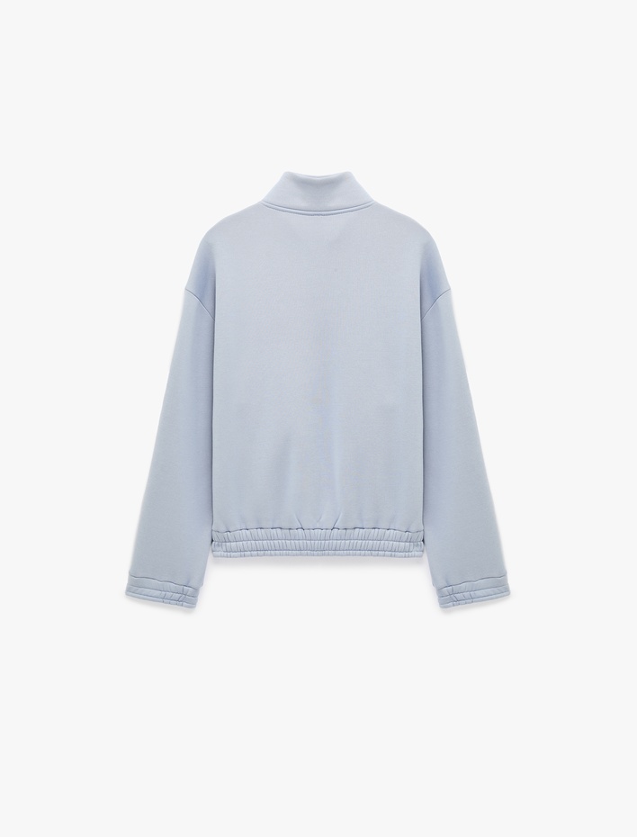  Şardonlu Rahat Kalıp Dik Yaka Fermuarlı Kurbağa Kapama Düğmeli Uzun Kollu Sweatshirt