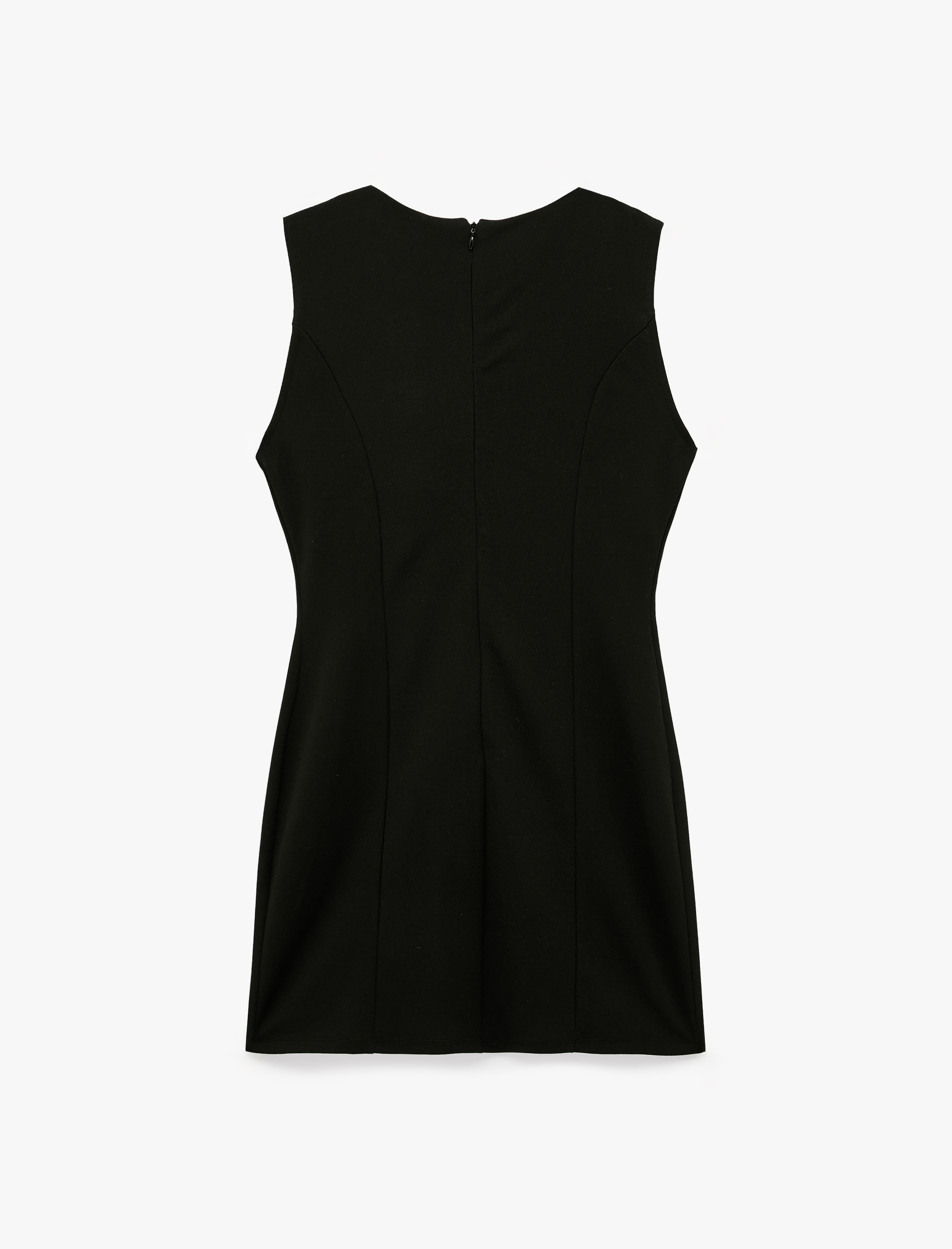   Slim Fit Düğmeli Kurbağa Kapama Bisiklet Yaka Kolsuz Krep Mini Elbise