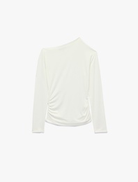 Slim Fit Viskon Uzun Kollu Asimetrik Yaka Tişört