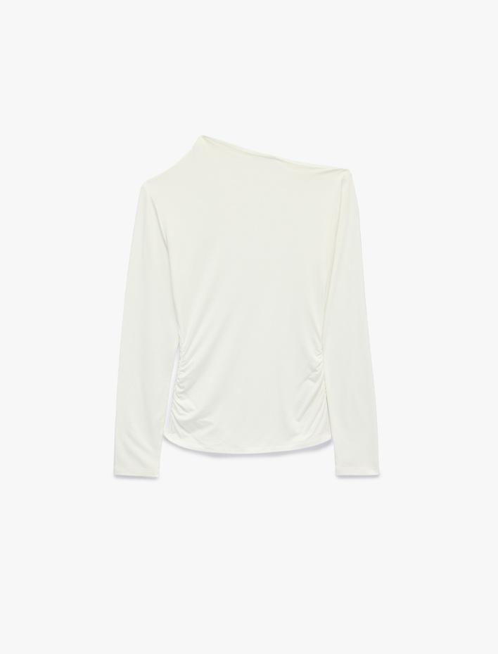  Slim Fit Viskon Uzun Kollu Asimetrik Yaka Tişört