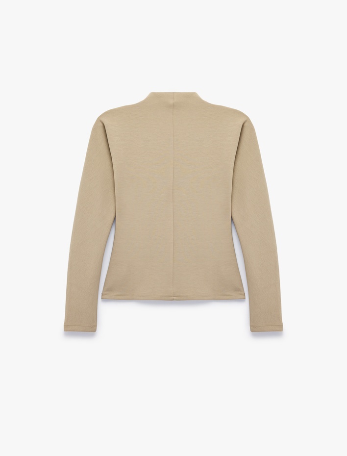  Dikiş Detaylı Slim Fit Dik Yaka Uzun Kollu Tişört