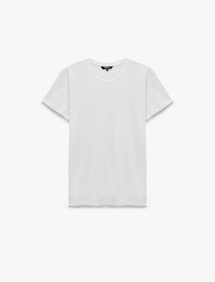  Pamuklu Kısa Kollu Bisiklet Yaka Basic Slim Fit Tişört