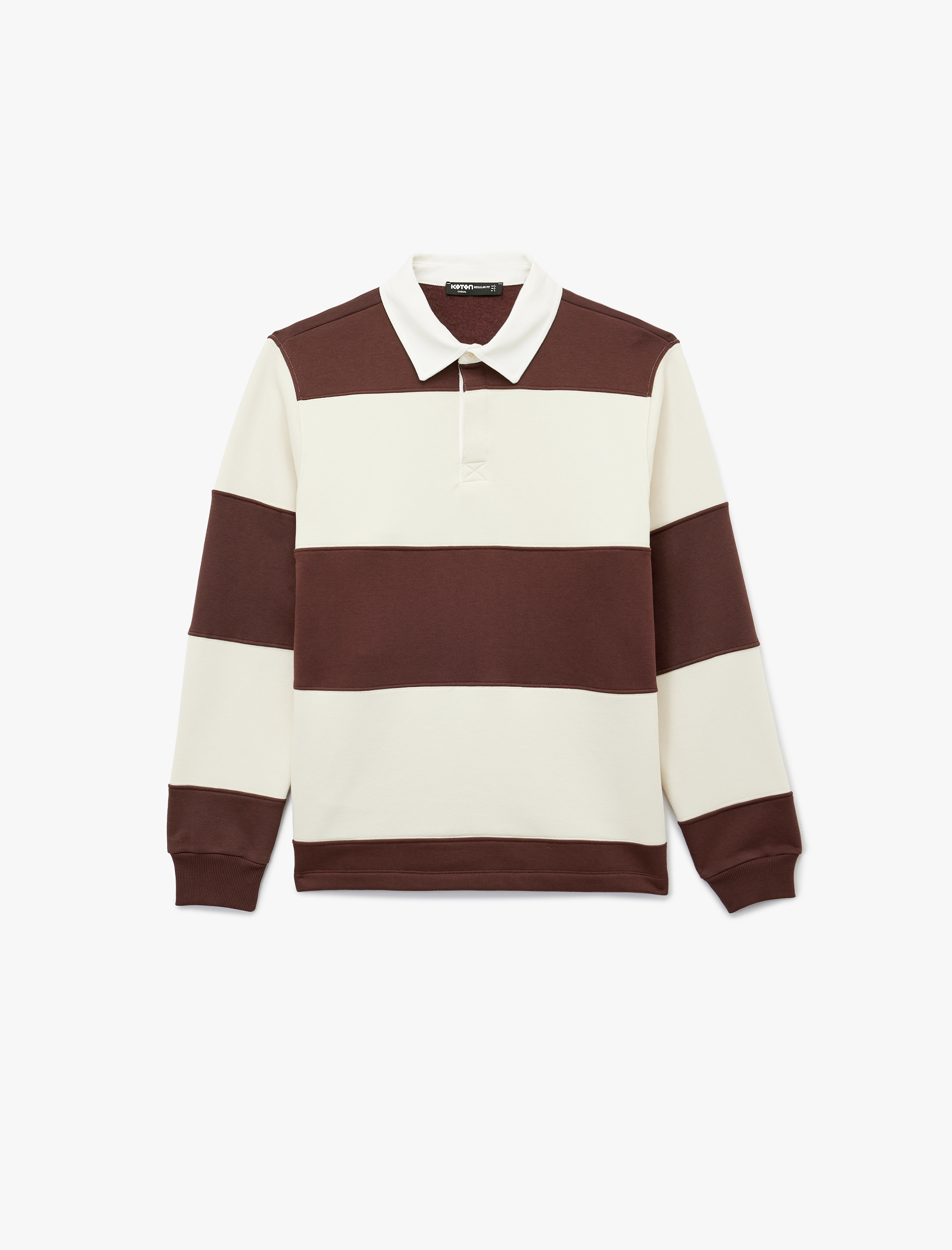 Koton Uzun Kollu Üç İplik Şardonlu Düğme Detaylı Çizgili Polo Yaka Sweatshirt görsel 2