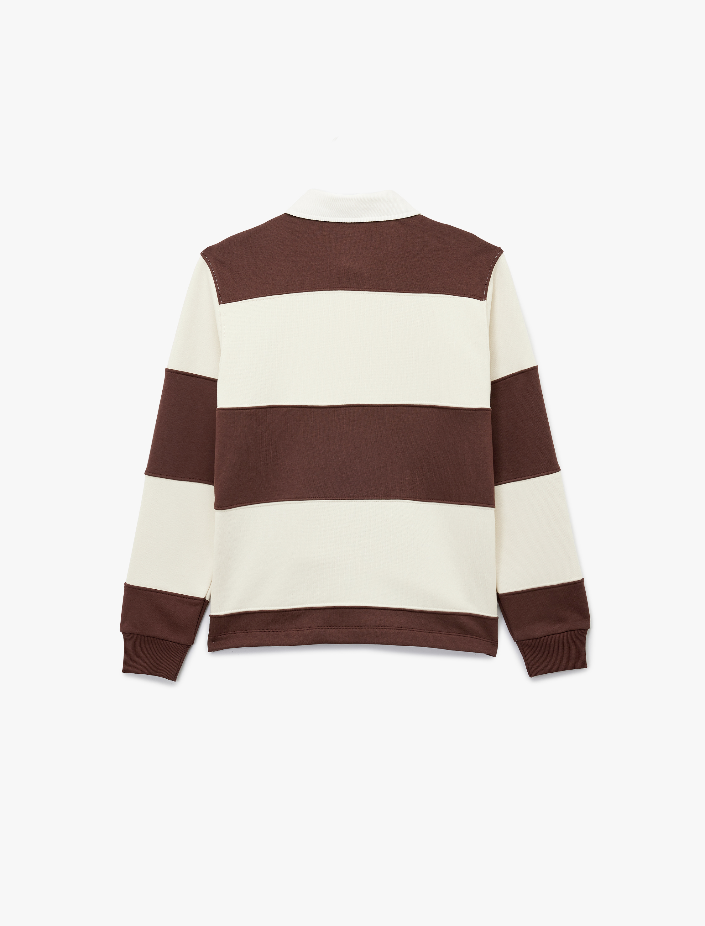 Koton Uzun Kollu Üç İplik Şardonlu Düğme Detaylı Çizgili Polo Yaka Sweatshirt görsel 3