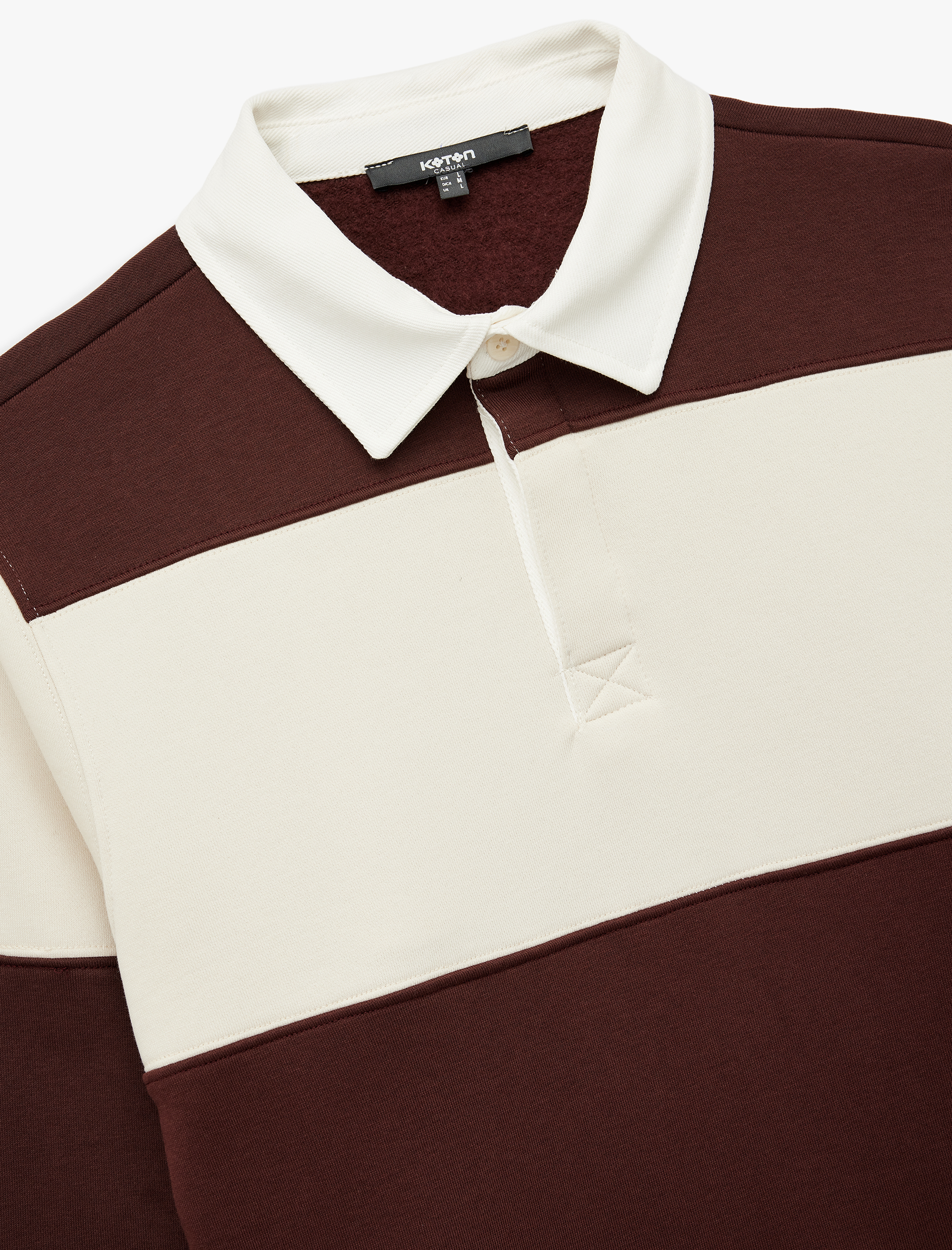 Koton Uzun Kollu Üç İplik Şardonlu Düğme Detaylı Çizgili Polo Yaka Sweatshirt görsel 6